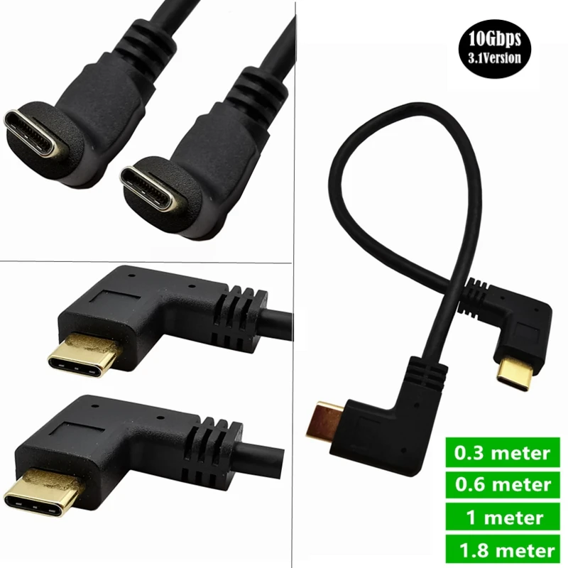 3A Standard 15+Core 10Gbps Speed 90 ° Bend Gold-Plated Head Type-C Male To Male Data Charging Cable