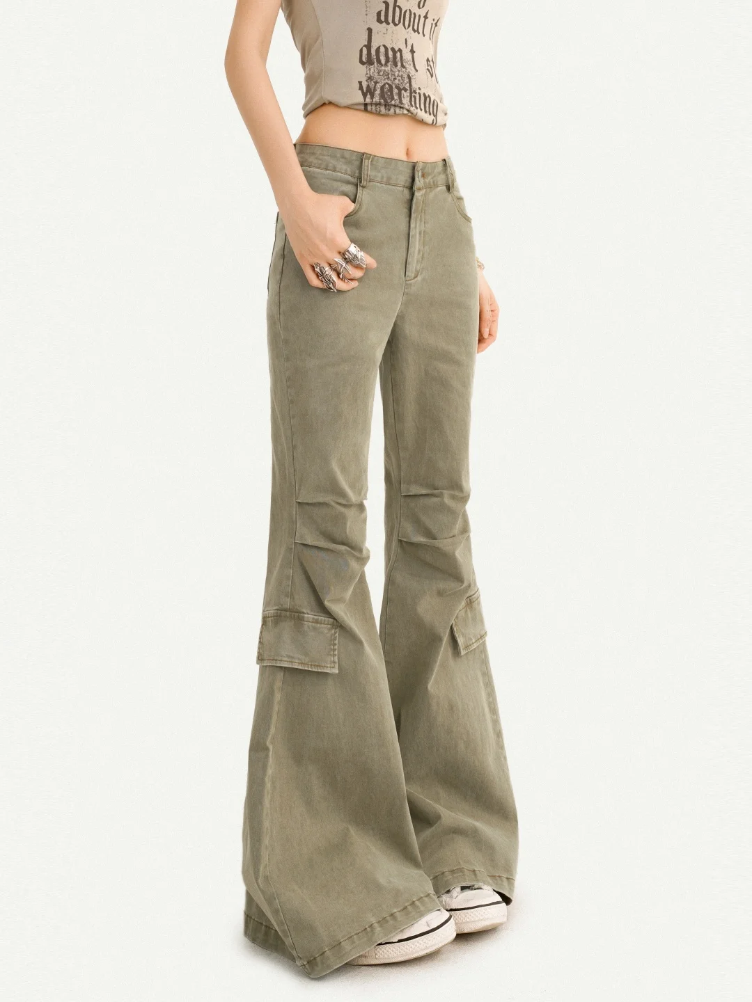 

Retro Distressed Workwear Style Flared Pants Women's Slim Fit Jeans Summer Casual Wide Leg Versatile Straight Tube Trousers