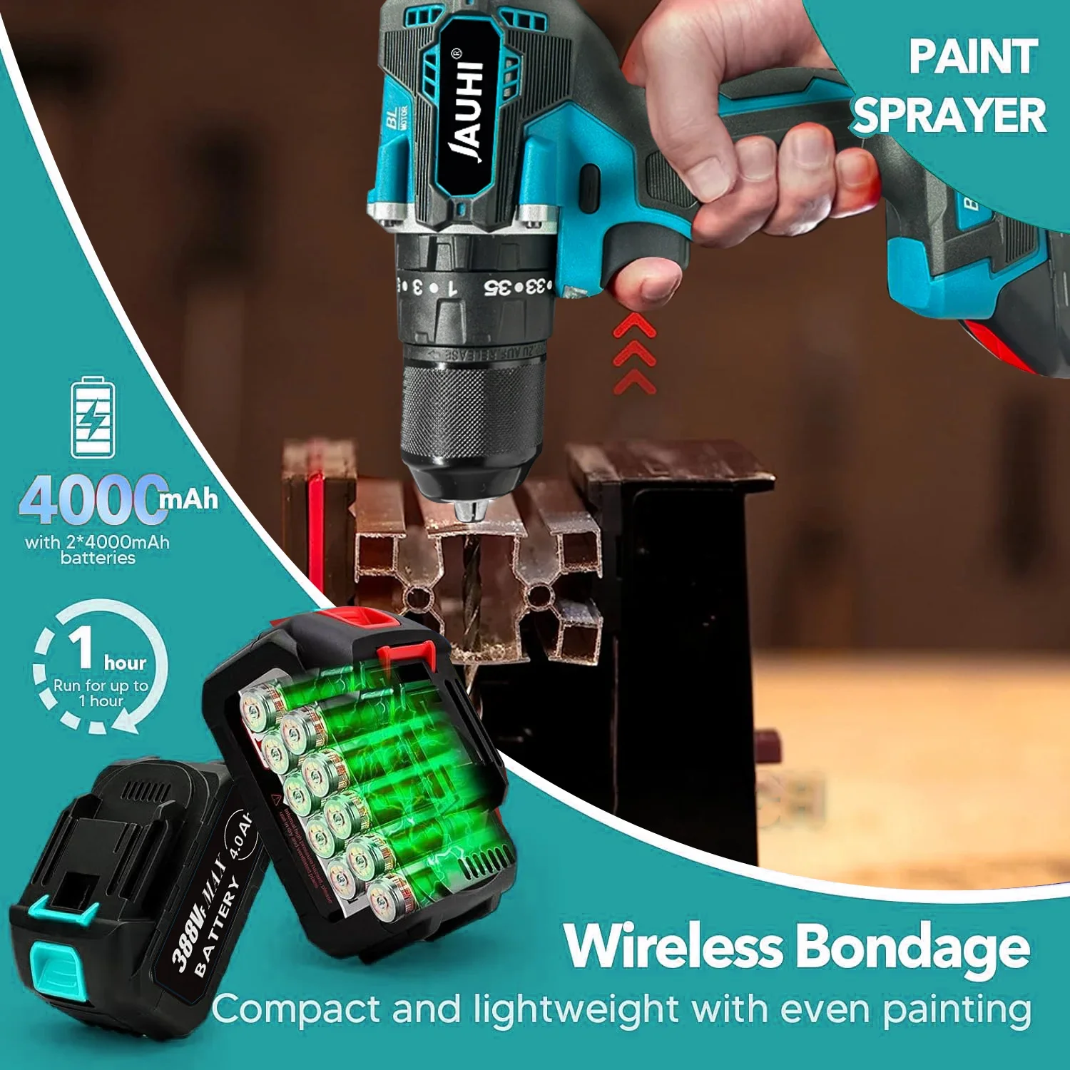Imagem -06 - Jauhi-brushless Cordless Screwdriver Electric Screwdriver Cordless Drill Power Tool Handheld Drill Lithium Battery Charging 13 mm