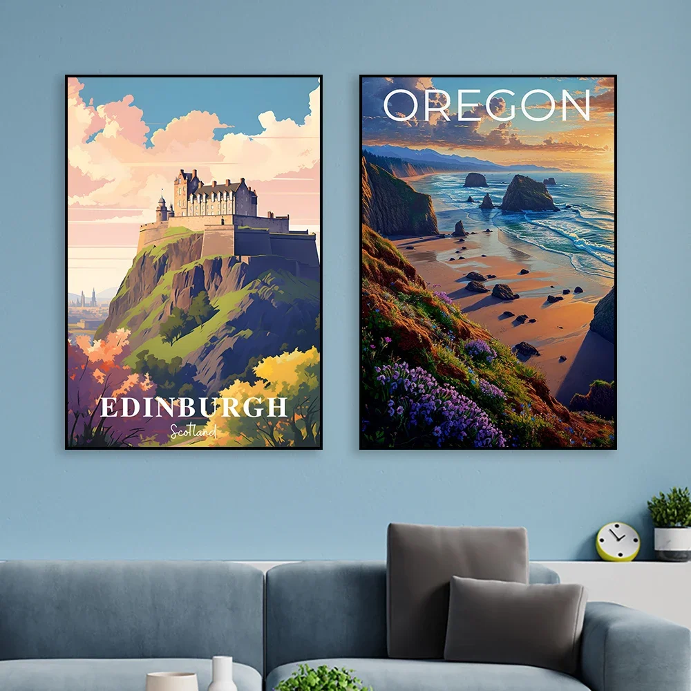 1pc frameless Canvas Painting Edinburgh Travel Poster Scotland Wall Art Prints Scottish Highlands Travel Poster Scottish Castle