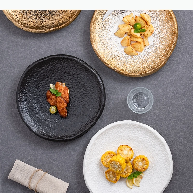 

Patterned Ceramic Plate Feet Dining Plate Steak Plates Pasta Dish Sushi Plates Fruit Dish Dessert Dim Sum Dish