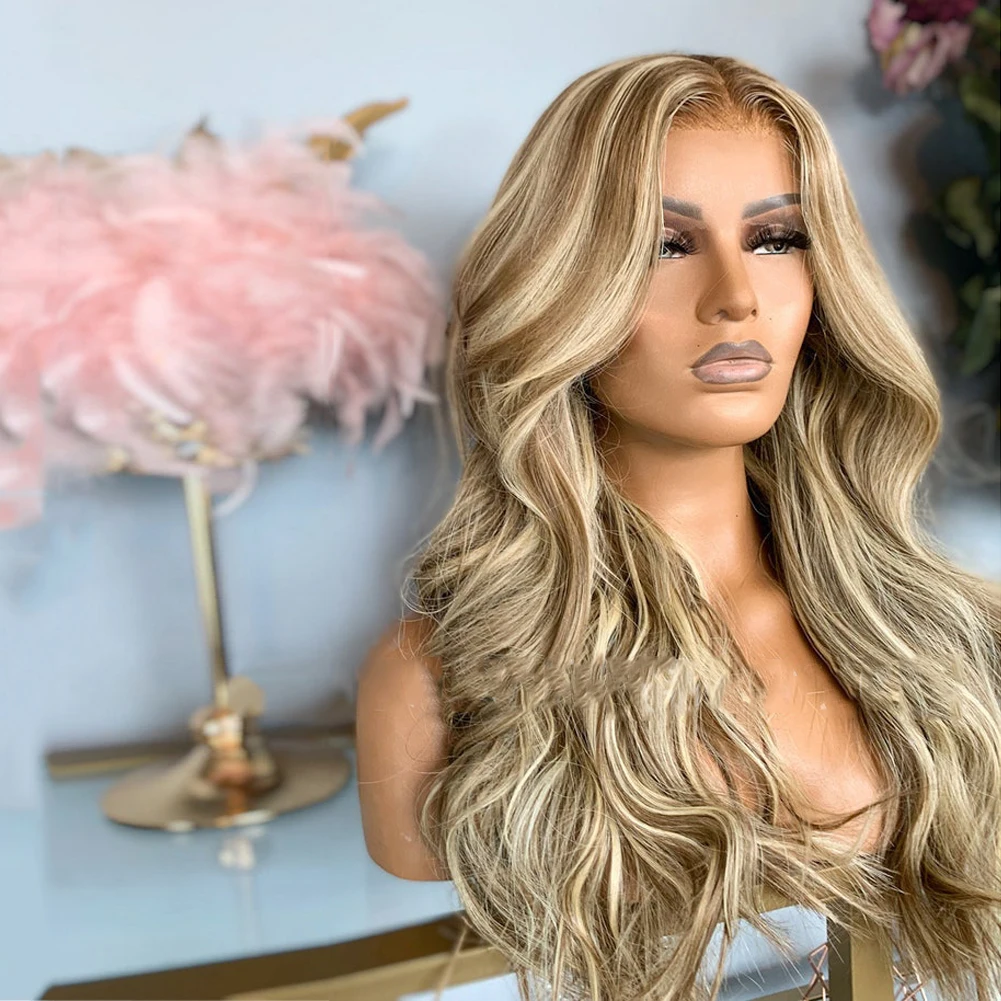 Glueless Full Lace Wigs Honey Blonde Highlight Wig Human Hair for Women HD Transparent Lace Frontal Wig Long Wavy Remy Hair 150%