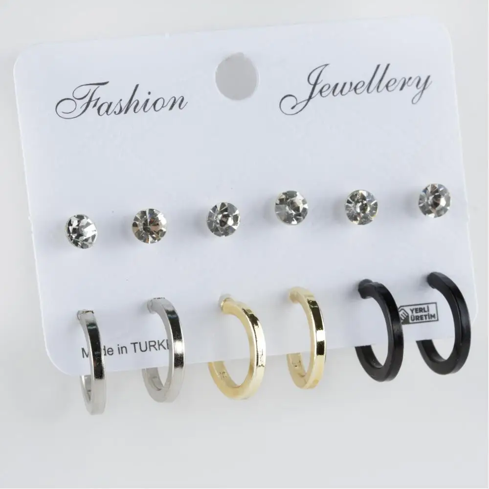 12'li Crushing Metal Ring Earrings 1,5 cm