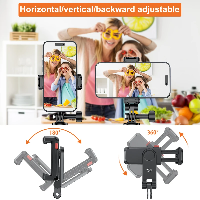 VRIG PH17 Multi-functional Phone Tripod Mount Phone Holder Phone Clamp 360° Rotatable with Dual Cold Shoe Mounts Accessories