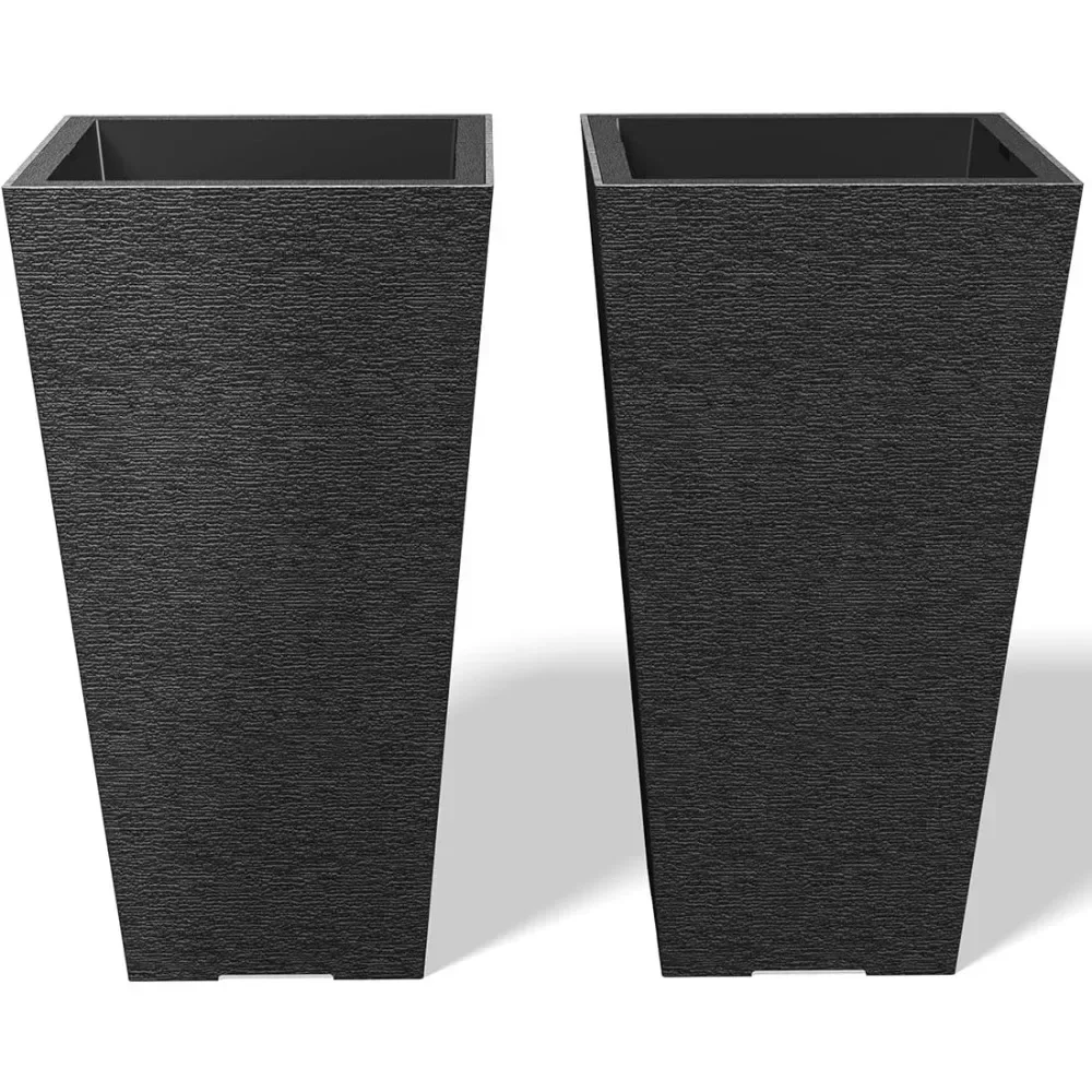 28 Inch Tall Planter Set of 2 Pots for Plants Large Taper Planter for Outdoor Indoor Garden Patio Front Door (Black) Clay Pot