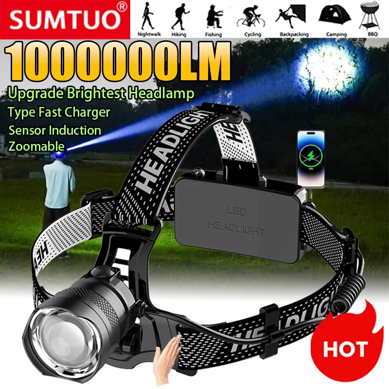 2025 Ultra Powerful LED Headlamp Super Bright Long Range Head Flashlight USB Rechargeable Head Torch Fishing Hunting Head Light