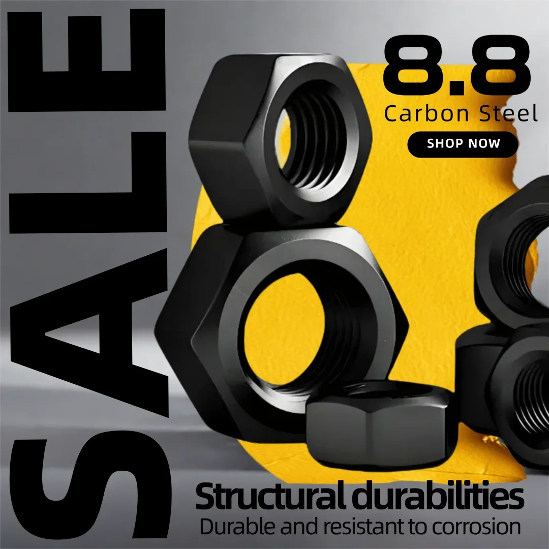 Metric Hex Nuts DIN934 M2-M48 Grade 8.8 Black Carbon Steel Hexagon Industrial Use Hex Nuts for Manufacturing And Engineering