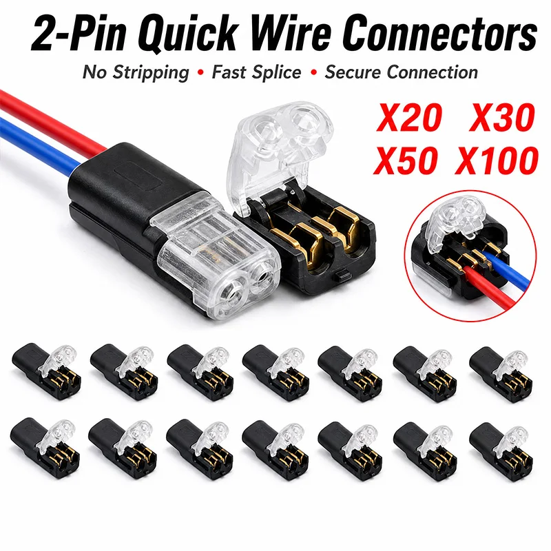 2 Way Quick Wire Connector D2 Gold Contacts No Wire Stripping Splice Lock Electrical Terminals Block Press In Compact Wire Joint
