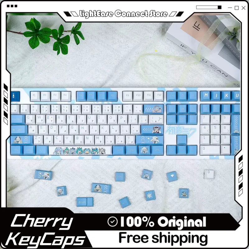 Snow Miku Themed Keycaps 120 Keys Pbt Thermal Sublimation Mechanical Keyboard Diy Anime Games Cartoon Collection Gifts Keycaps