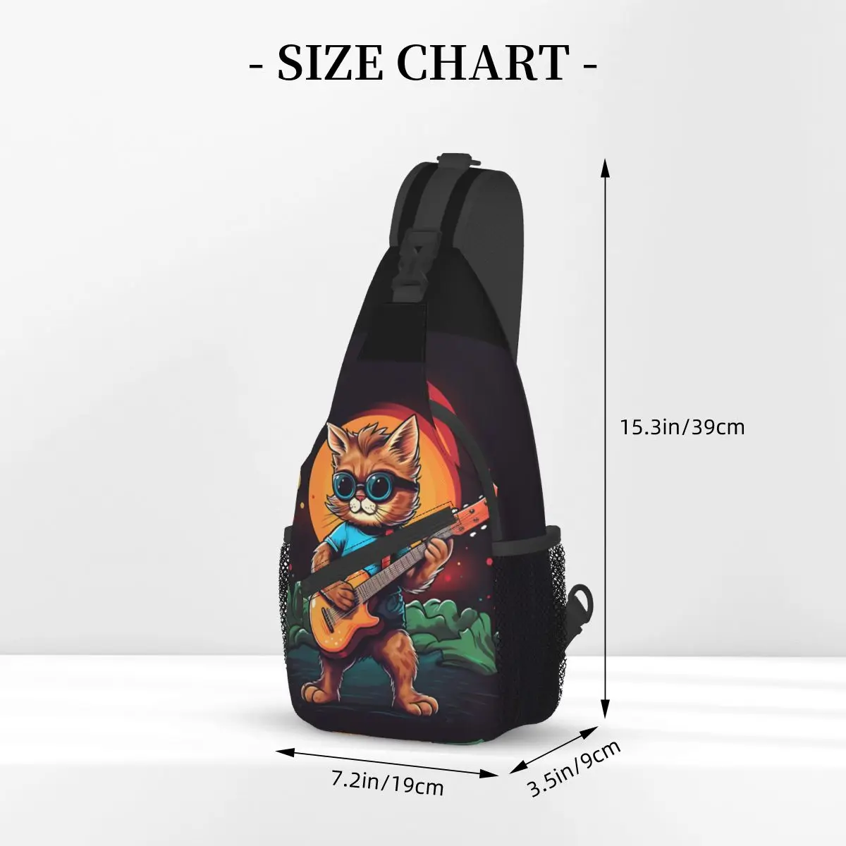 Punk Rocker Tabby Cat Crossbody Chest Bags Instruments Pockets Travel Pack Messenger Sports Teens Shoulder Bag Unisex