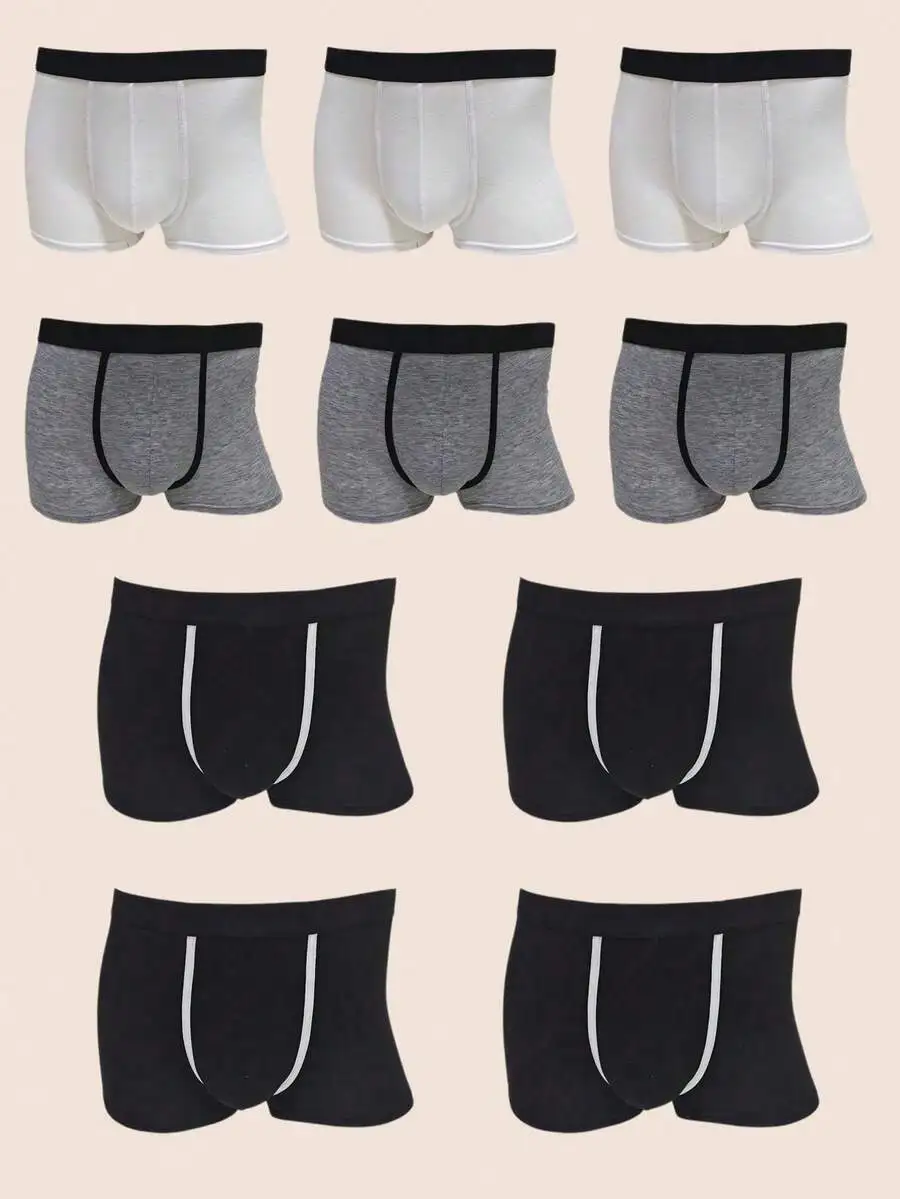 

10pcs Mens Solid Color Boxer Briefs Cotton Blend Underwear