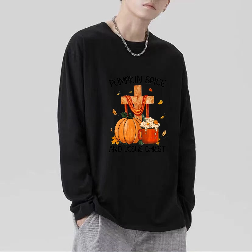 

2025 Halloween printing Pullover Y2k Top men clothing t shirt for men streetwear Oversized Long Sleeve T shirt Vintage t shirts