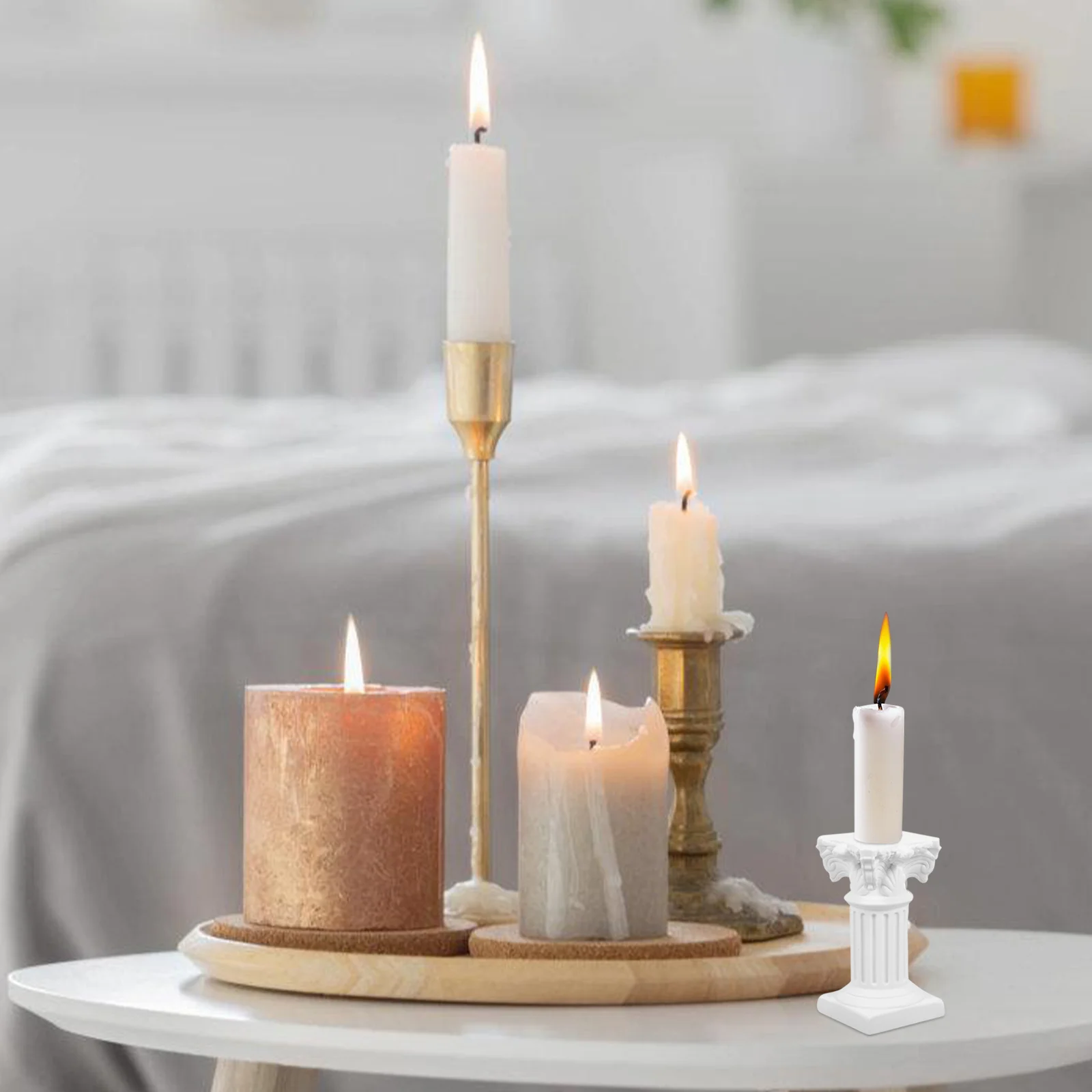 

2Pcs Resin Roman Pillar Candlesticks Mini Holders Tabletop Decor Ornament Roman Column Holder