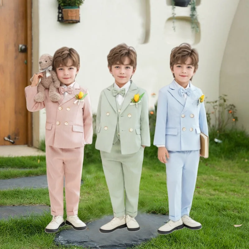 

Kids Wedding Birthday Party Photography Outfit Gentleman Boys 5Pieces Fomal Suit Set Baby Kids Blazer Vest Pants Bowtie Brooch