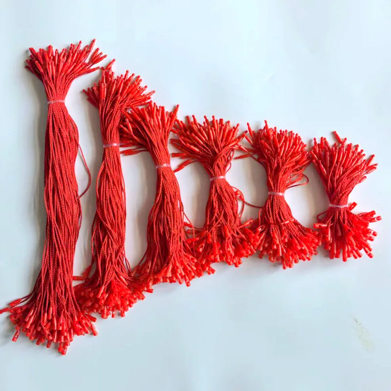 100pcs Red Tag Cords 8-30cm Polyester Garment Tag Strings Snap For Christmas Card Lock Pin Loop Tie Fasteners Tags Rope