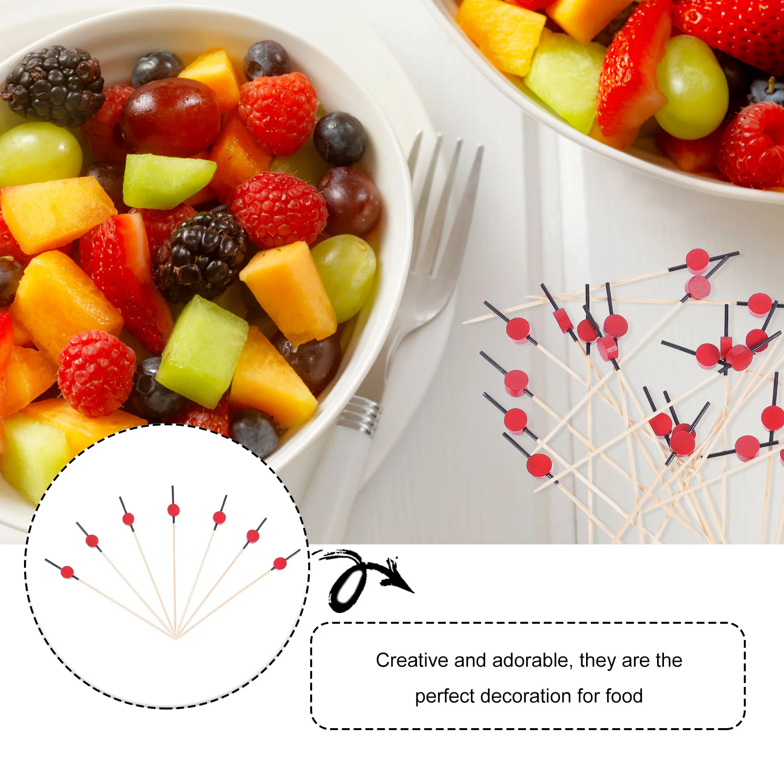 

100Pcs Fruit Toppers Bamboo Sticks Decorative Cocktail Picks for Party Appetizer Dessert Cupcake Ice Cream Drink Garnish