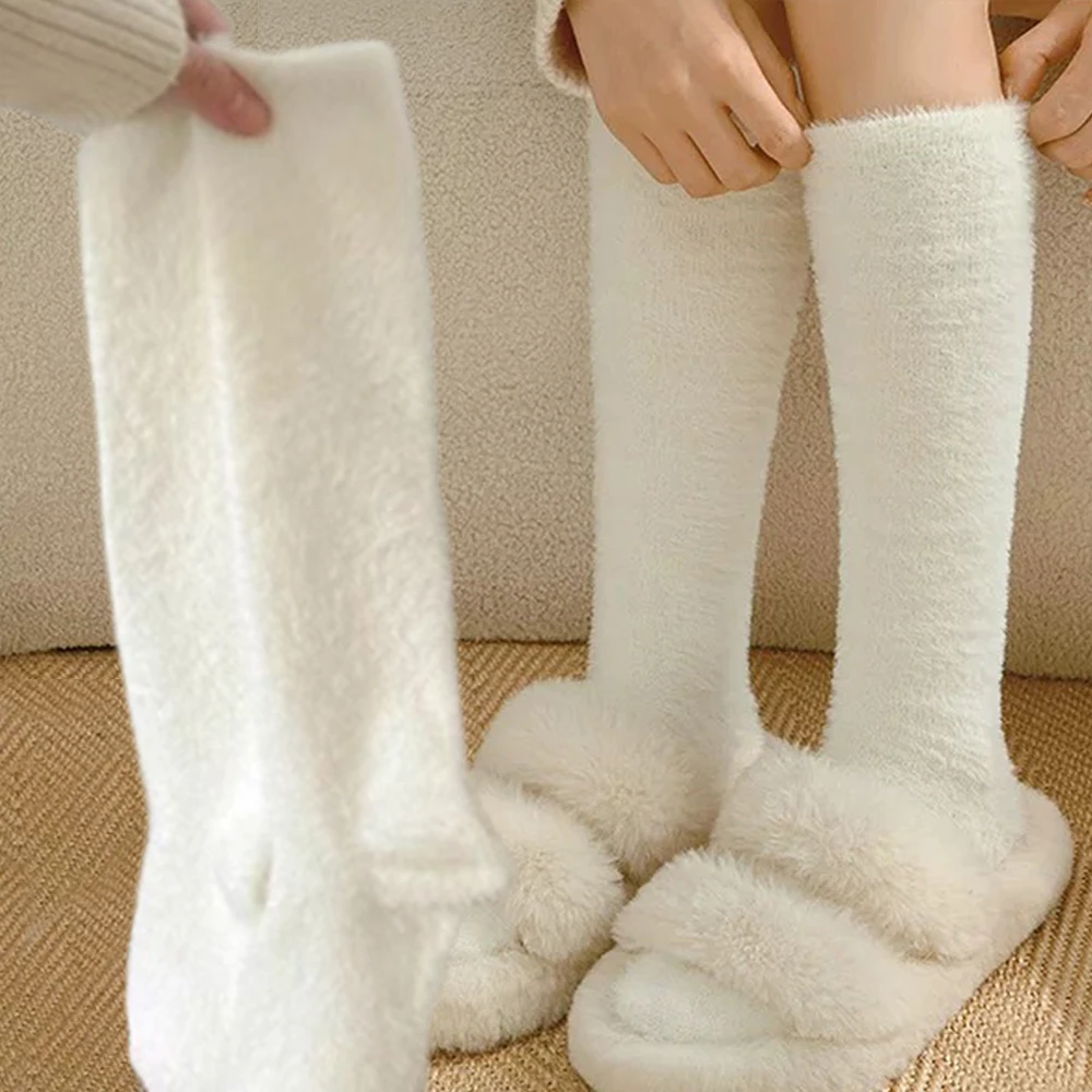 

Черно-белые женские носки до щиколотки средней длины, женские зимние толстые плюшевые чулки до колена, женские теплые носки для сна