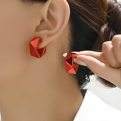 сережки Metallic Color Acrylic Chunky C-shape Hoop Earrings for Women New Irregular Geometric Huggies Earring Glossy Jewelry