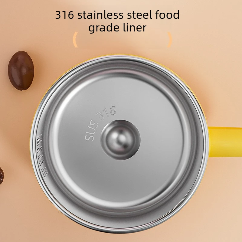 Macaron Color Round Handle Coffee Mug, Double Wall Insulated Anti-scald Cup with 316 Stainless Steel Liner, Dopamine Style Water