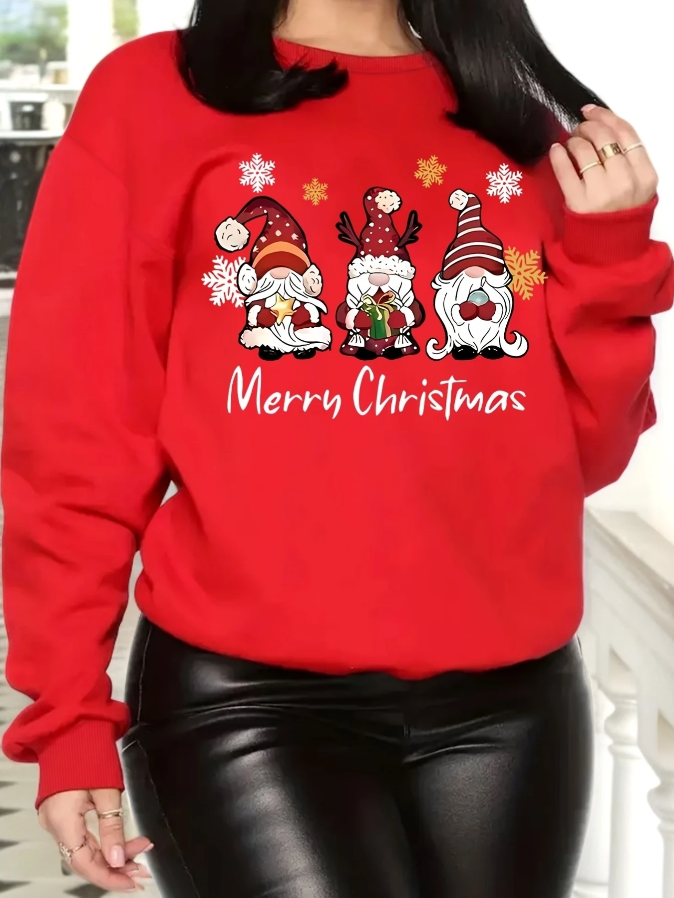 Hoodies Women's Christmas Print Sweatshirt Lettering Crew Neck Pullover Fall Winter Casual Wear Holiday Party Top Festive
