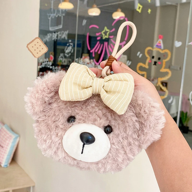 Adorable Fuzzy Teddy Bear Cute Mini Plush Bear with Bow Knot Plush Bag Soft Stuffed Animal Wallet Charm Pendant