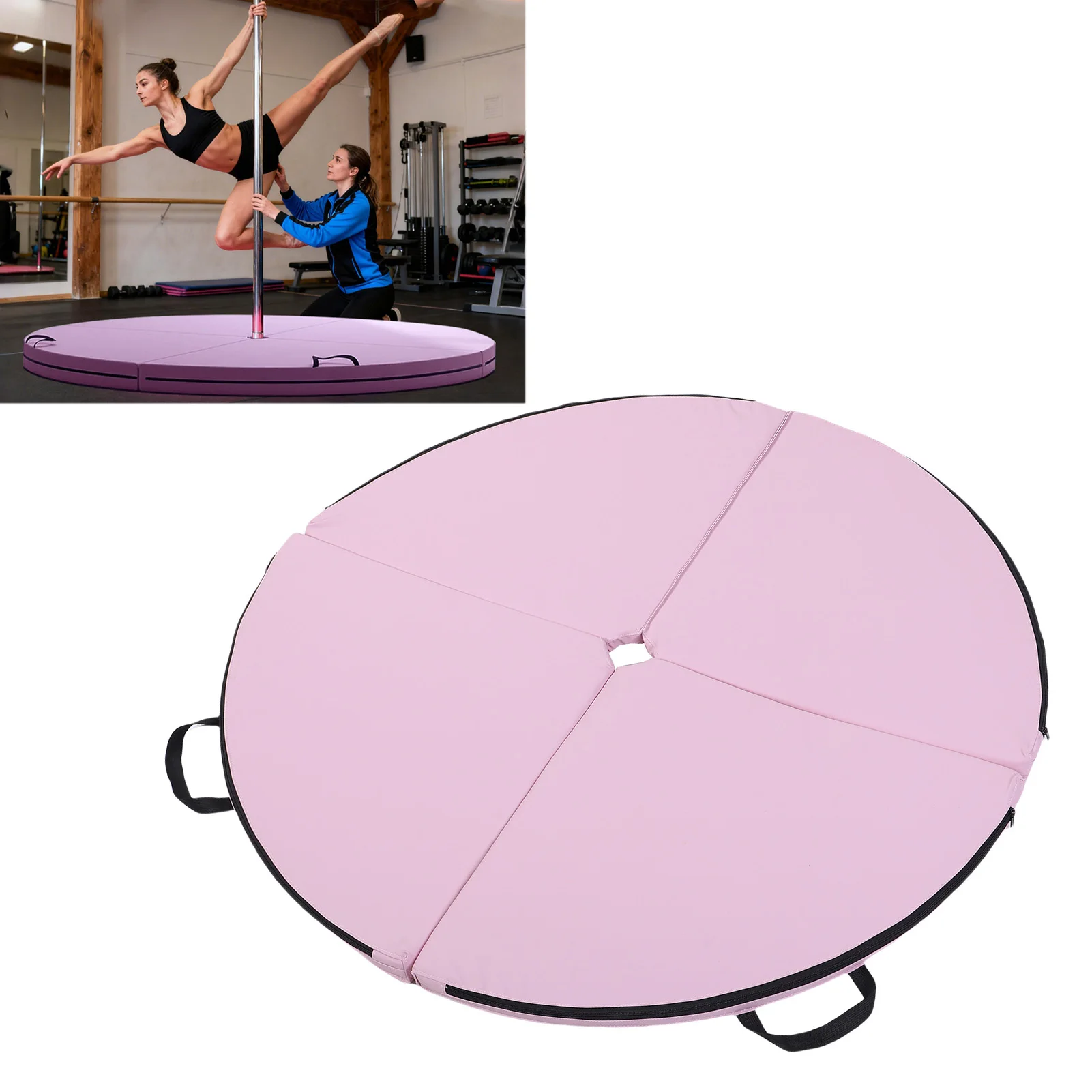 Foldable Pole Dance Mat Pole Dance Crash Mat PU  Round Foldable Pole Dance Safety Pad for Training Fitness Home Gym Pink