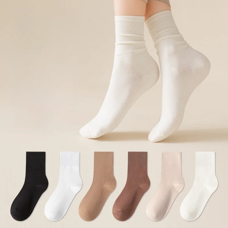 5Pairs Y2k Socks for Women Harajuku Spring Summer Pile Up Middle Tube Socks Streetwear Casual Hip-Hop Skateboard Cotton Sock