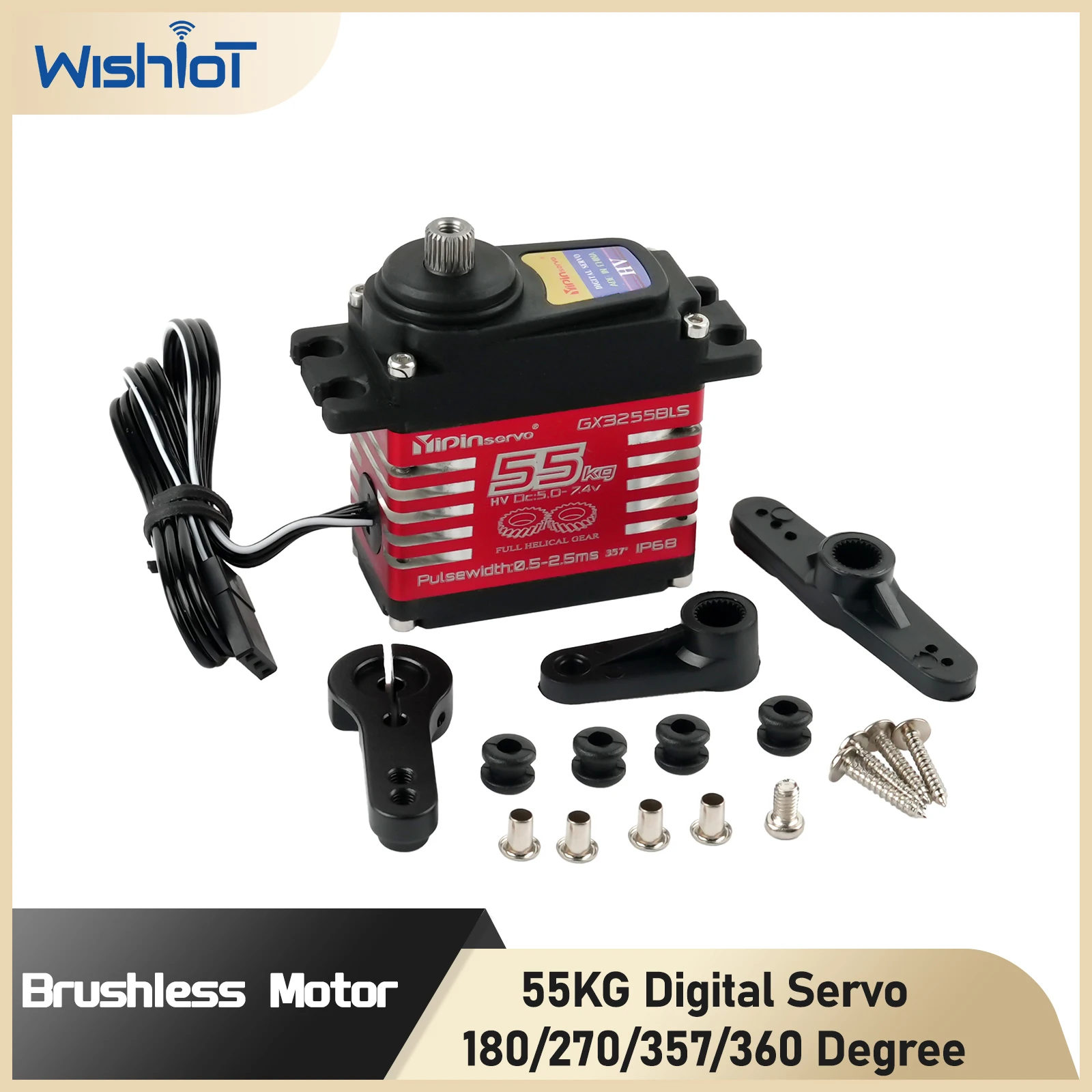 

55KG Digital Servo Brushless Motor Large Torque Magnetic Induct Steel Helical Gear Waterproof 180/270//360° For RC 1/8 1/10 Car