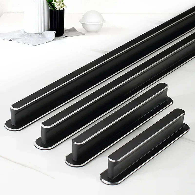 Silver Black Furniture Door Handle Kitchen Cabinet Pull Aluminum Alloy Modern Cupboard Drawer Hardware Long  Knob