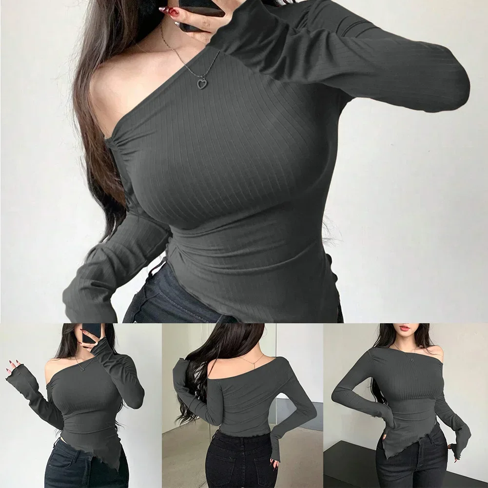 Spring Fashion Ladies Off Shoulder Tops Long Sleeve T-Shirts Casual Fashion Casual Everyday Wear Lightweight Material