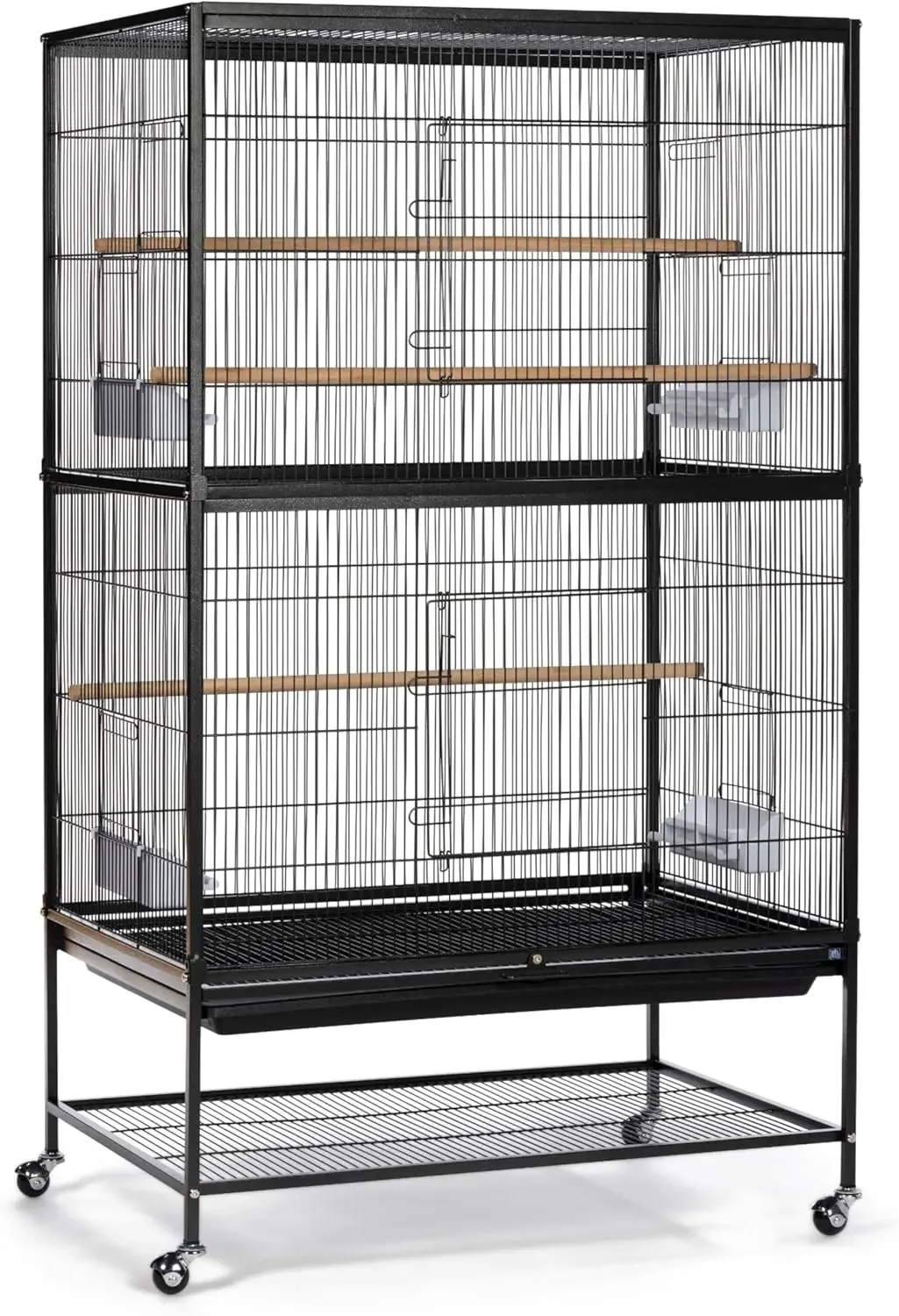 

Pet Products Steel Bird Flight Cage with Wheels - Large Birdcage for Parakeets, Canaries, Finches, Cockatiels, Lovebirds, & Green Cheek, Metal Standing Birdcage - Black, Large