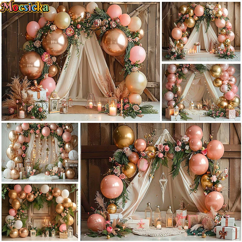 

Mocsicka Photography Background Cake Smash Kids Birthday Party Bohemian Balloon Floral Tent Decor Backdrop Photo Studio