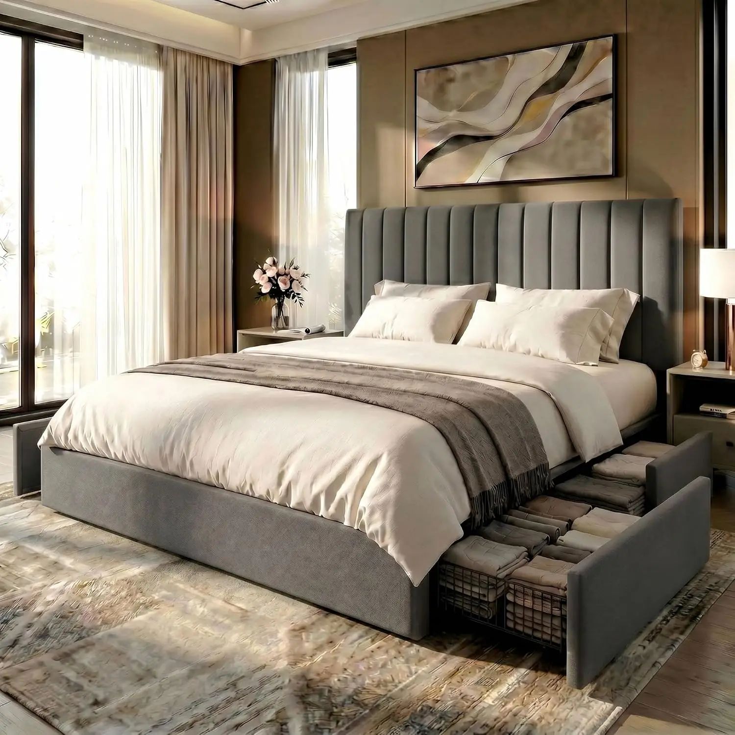 King Size Bed Frame With Storage Drawers - King-Size-Bettgestell mit 4 übergroßen Schubladen zur