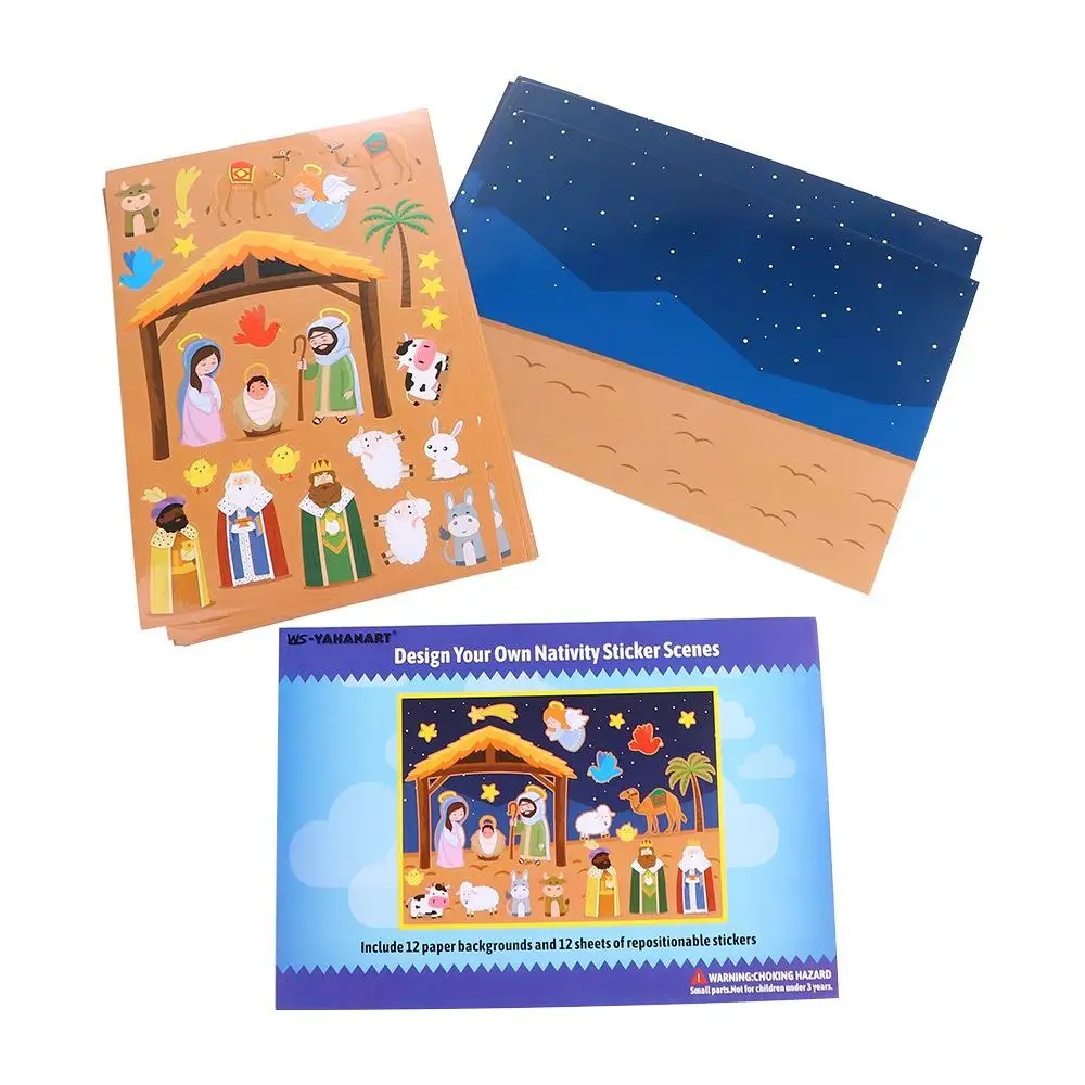 24 Sheets Nativity Stickers Nativity Recognition Training Puzzle Scenes Stickers DIY Crafts DIY Puzzle Games Sticker