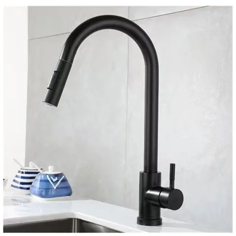 Black Kitchen Faucet Flexible Pull Out 2 Modes Nozzle Hot Cold Water Mixer Tap Deck Mounted Sprayer and Stream SUS 304 Faucets