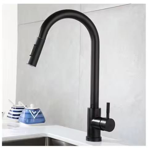 Black Kitchen Faucet Flexible Pull Out 2 Modes Nozzle Hot Cold Water Mixer Tap Deck Mounted Sprayer and Stream SUS 304 Faucets