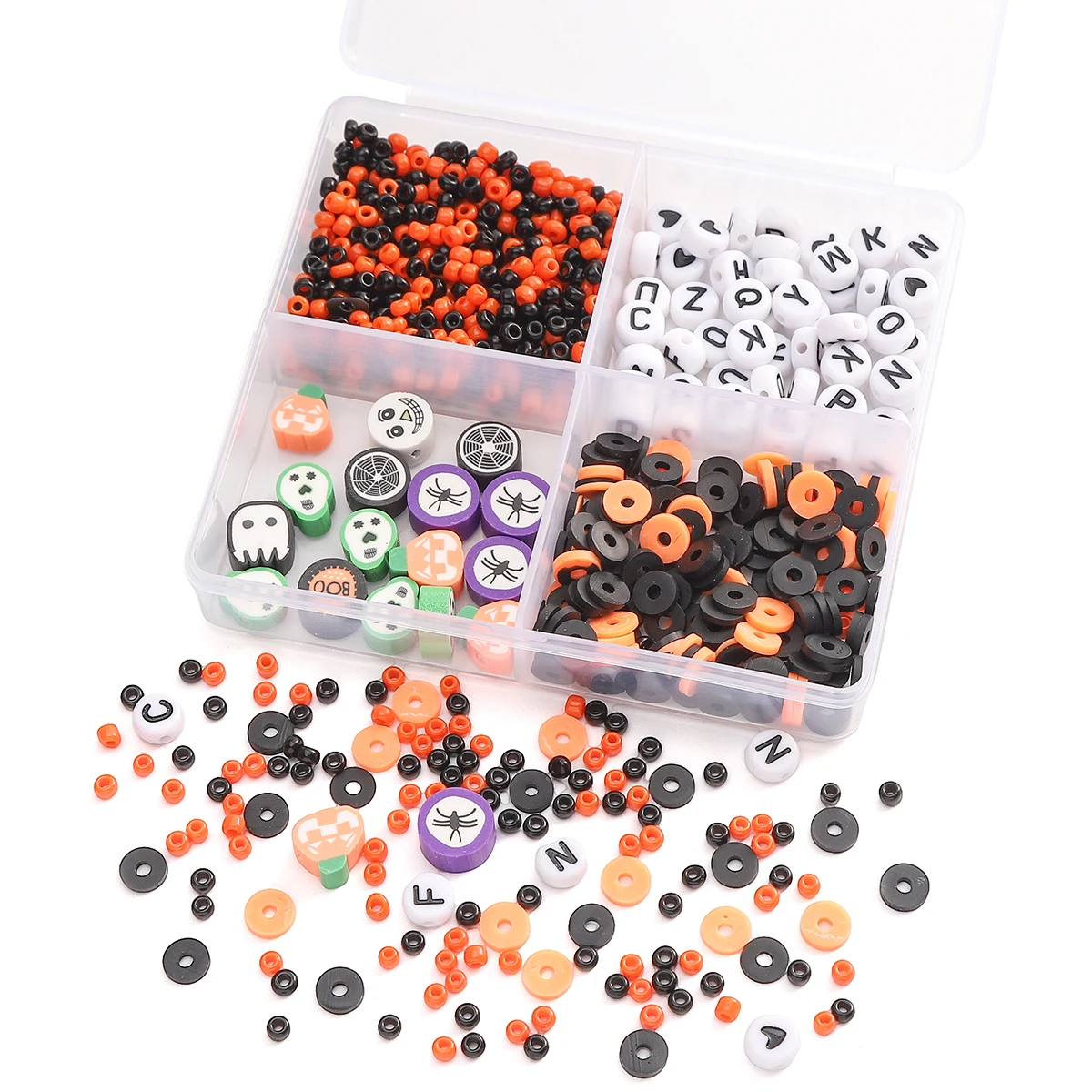 1Set/BagAbout915Pcs4 Grid Box Soft Pottery Letter Beads Halloween Set Handmade DIY Making Unique String Jewelry Accessories Mate