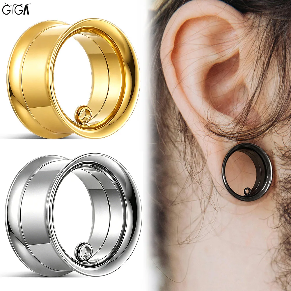 Giga 2Pcs DIY Stainless Steel Ear Plugs Hangers Screw With Dangle Loop Ear Tunnels Gauges Body Piercing Jewelry Expanders