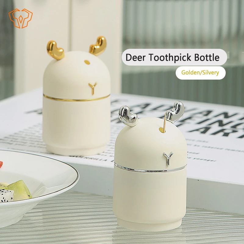 Toothpick Box Cute Deer Japanese Automatic Pressing Pop-up Household Living Room Portable Toothpick Holder Kitchen