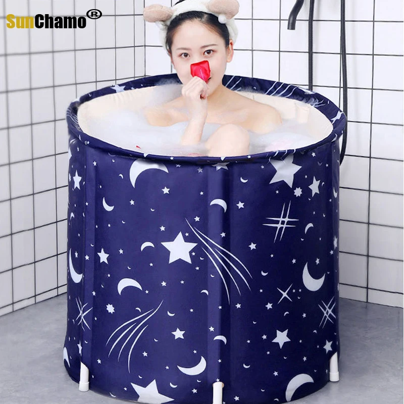 Folding Household Bath Bathing Barrel Portable Bathtub Thickening Adult Inflatable Plastic Single SPA Massage Pool