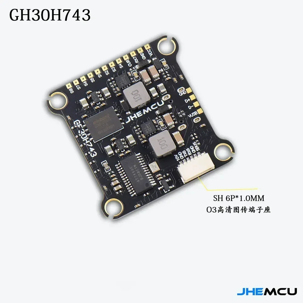 JHEMCU GF30H743 H743 480MHZ Controlador de vôo ICM-42688-P Barômetro duplo OSD 128M BlackBox Dual BEC 3-6S 30X30mm para drones FPV