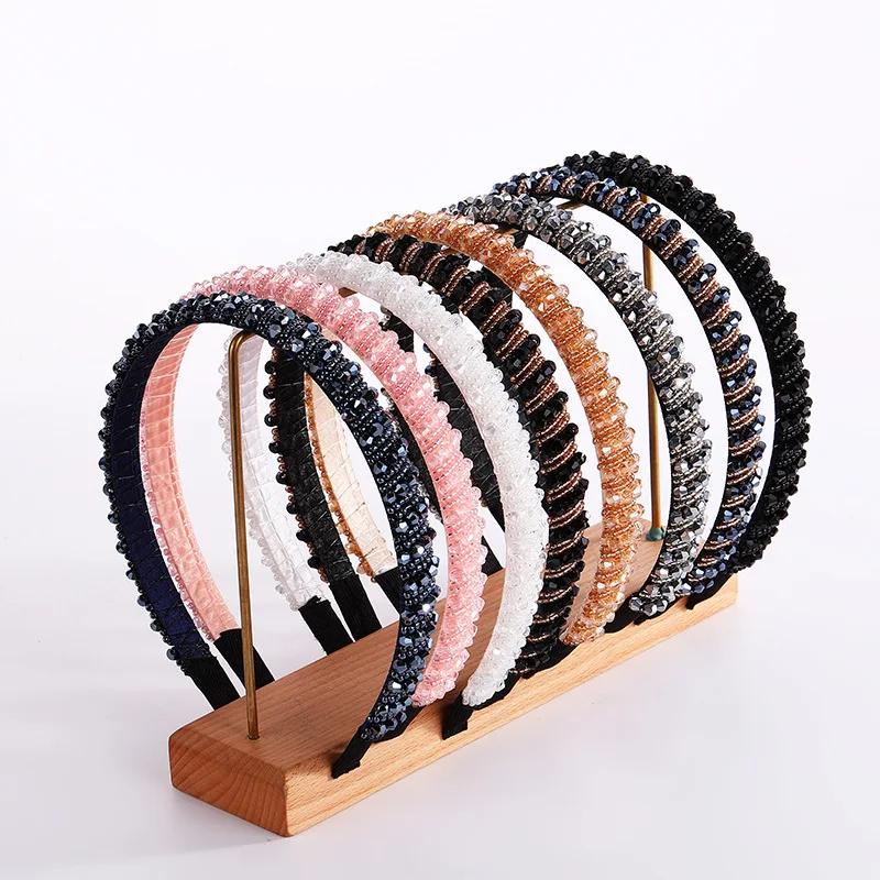 Korean Fashion Rhinestone Headband for Women Handmade Woven Beaded Crystal Hair Bands Luxulry Jewelry Hair Accessories