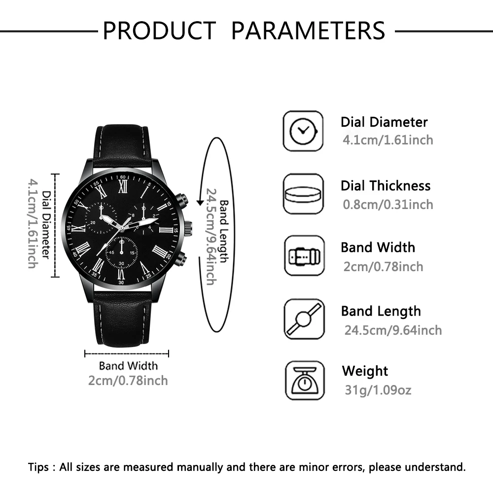 5pc New Simple and Fashionable Men's Hand Set Watch Fashion Leather Strap Quartz Watch with Braided Bracelet Set