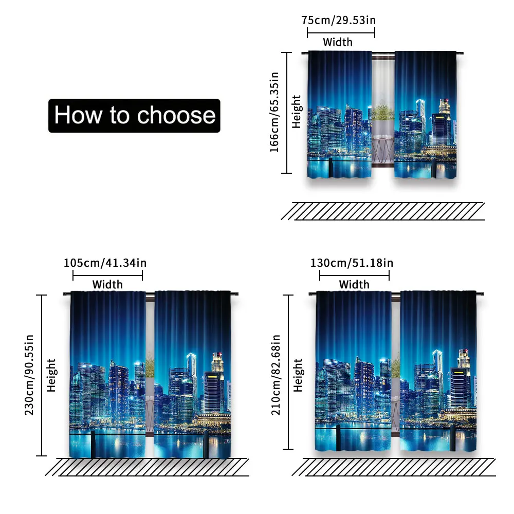 2Pcs Cityscape Curtain Big City Night Panorama From A Balcony With Skyscrapers For Bedroom Living Room And Dining Room A