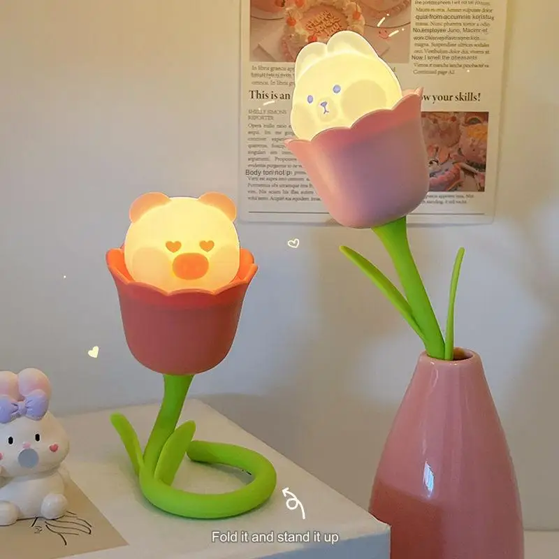 

Silicone Tulip Animal Night Light Dimmable Bendable Bouquet Lamp Usb Charging Bedroom Desk Decor Kid Sleep Nightlight Cute Gift