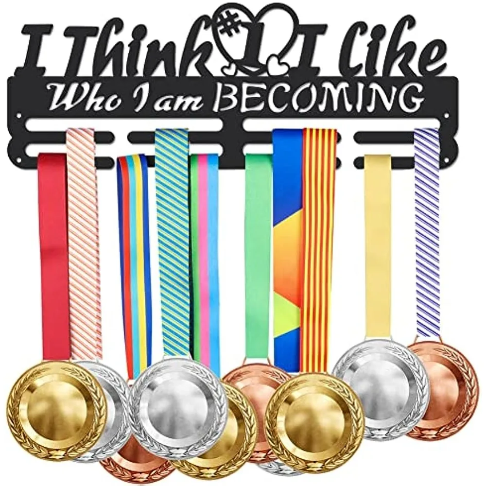 

Metal Medal Hooks Motivating Word I Think I Like Who I Am Becoming Wall Storage Award Holder for Wall Medal Hanger Rack Frame