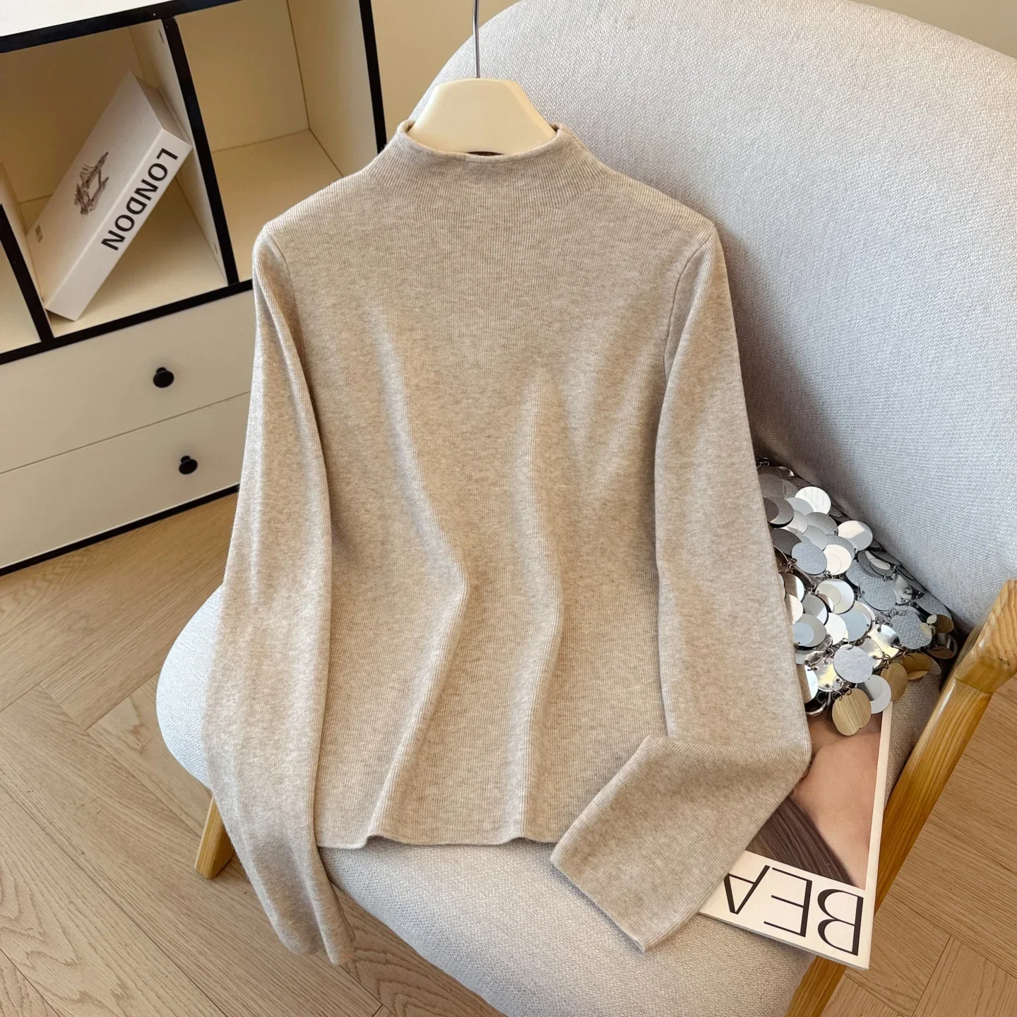 2026 Autumn Winter Minimalist Long Sleeve Women's Pullover Trendy Mock Neck Soft Knit Sweater Casual Versatile Inner Top