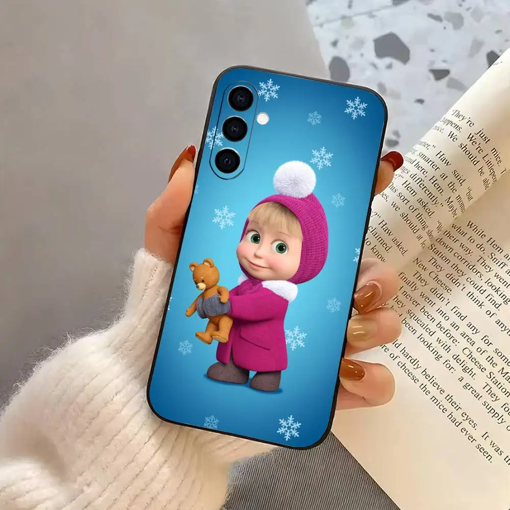 Cute M-Masha and the B-Bears Phone Case For Samsung Galaxy A73,A72,A71,A70,A53,A52,A51,Others Soft Black Cover