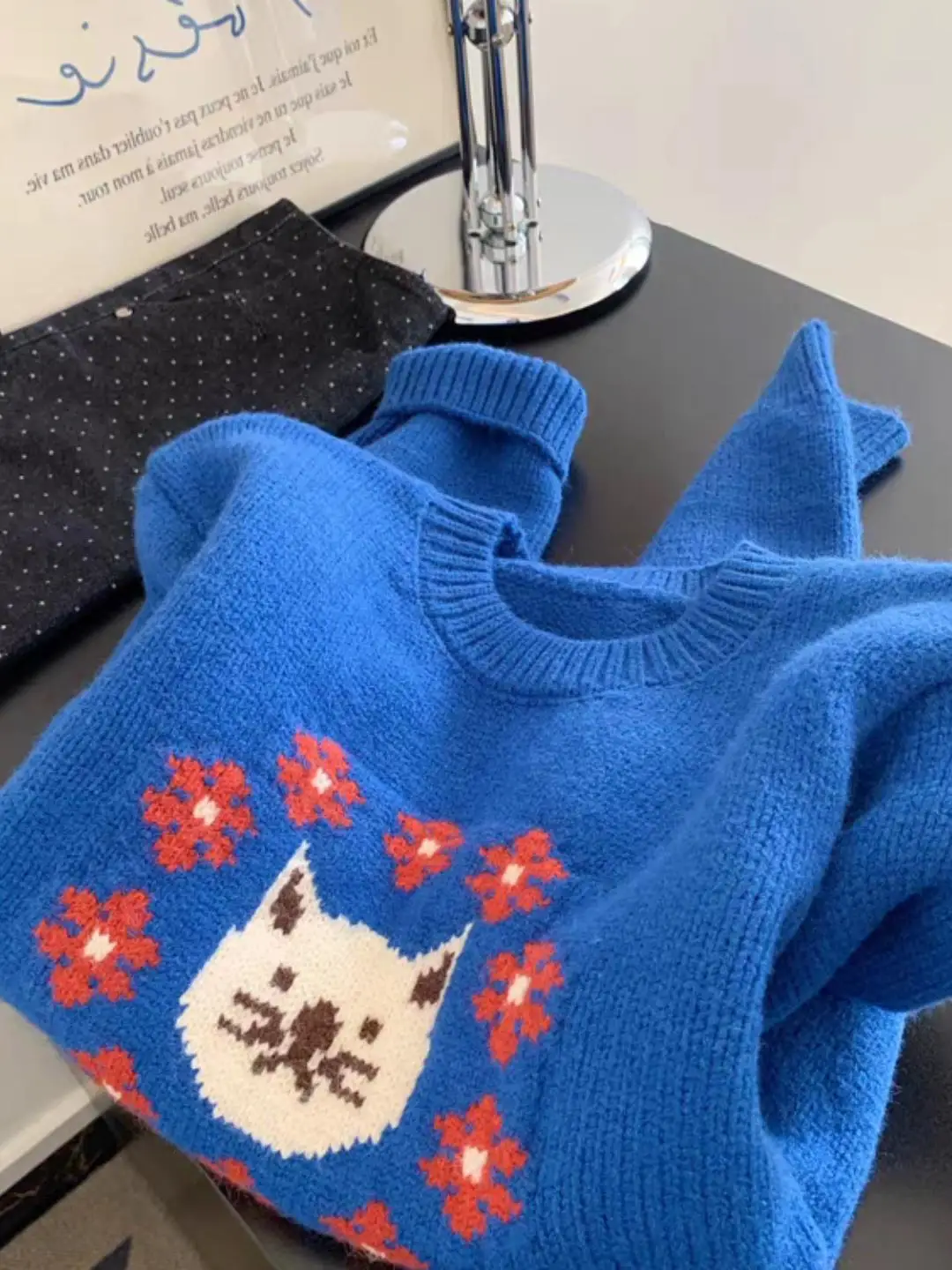 

Klein Blue Women's Oversized Thiened Knitted Sweater round Ne Pullover Autumn Winter New Sle Lazy Faionable Top