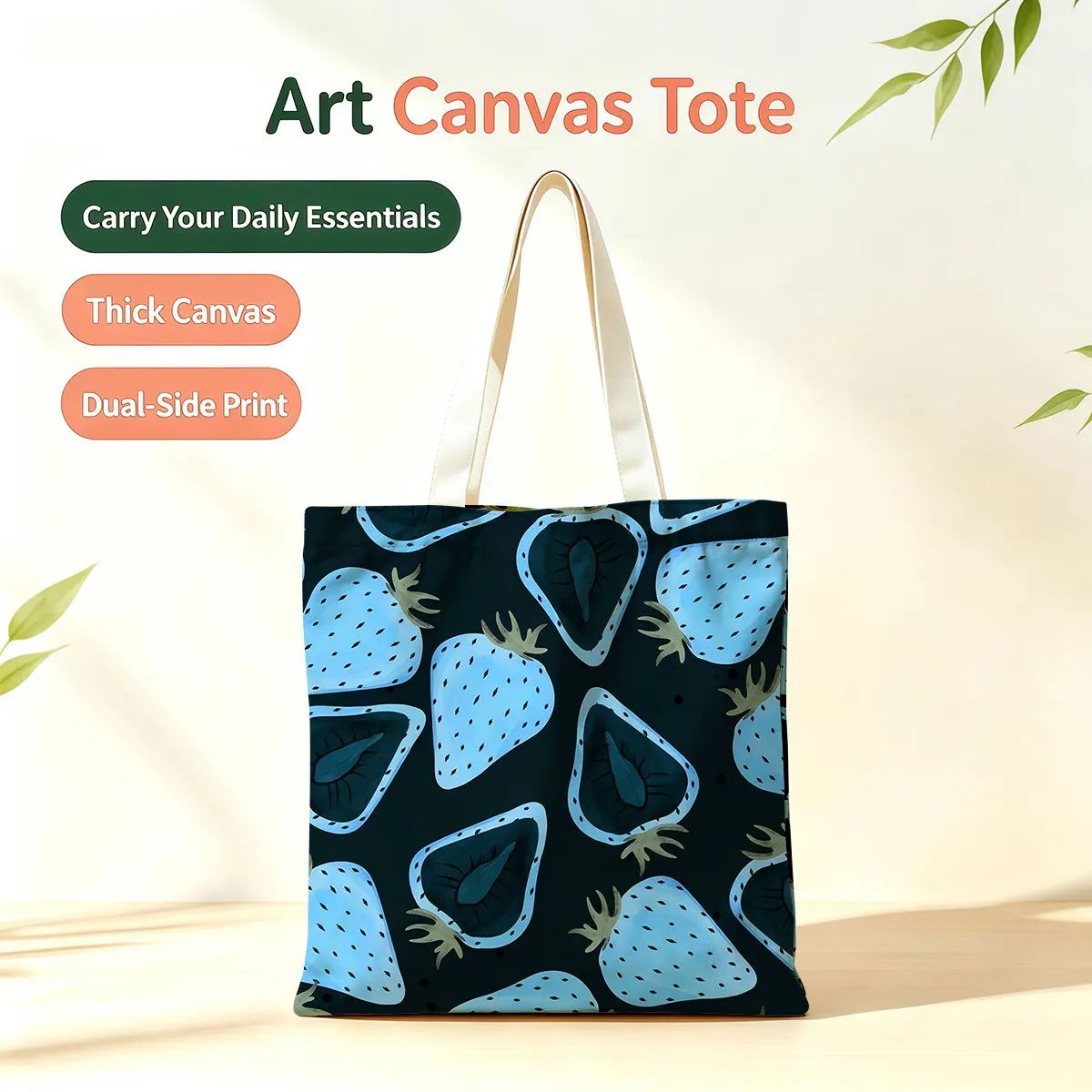 Midnight Strawberry Dual-Side Printed Tote Bag Large Capacity Eco Handbag for School Office Daily Errands Daily Must-Have Bag